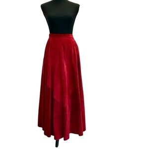 Danier Leather vintage red suede leather pleated A-line maxi skirt